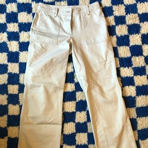 Cream Mid-Rise Flared Pants